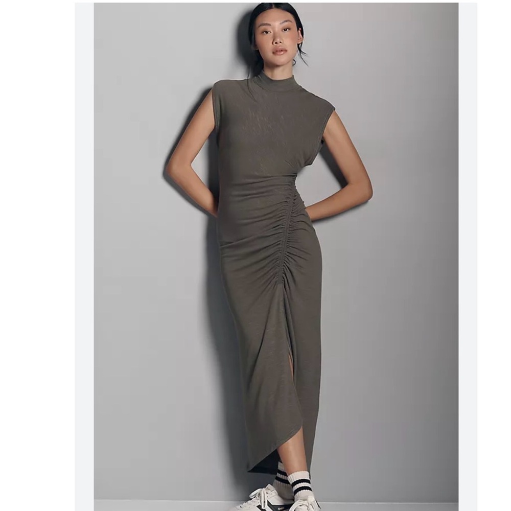 Mock-Neck Ruched 
Midi Dress
Daily Practice by Anthropologie
NWOT
Color- Green